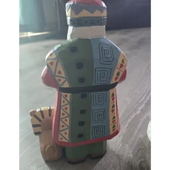 3 Vintage Painted Folk Art Christmas African / Brown Santa Figures Decor 10" - Picture 8 of 16